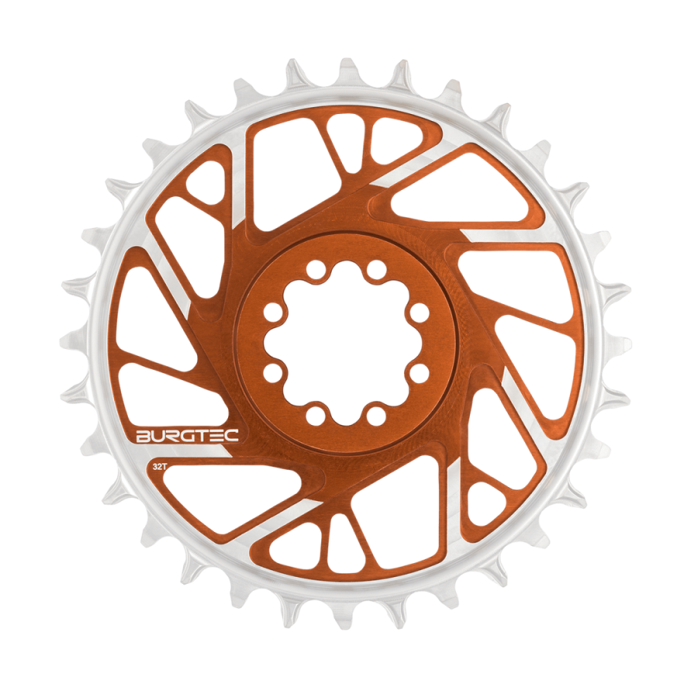 Burgtec 3mm Offset Thick Thin Chainring for SRAM 8-Bolt - 28T - Iron Bro Orange