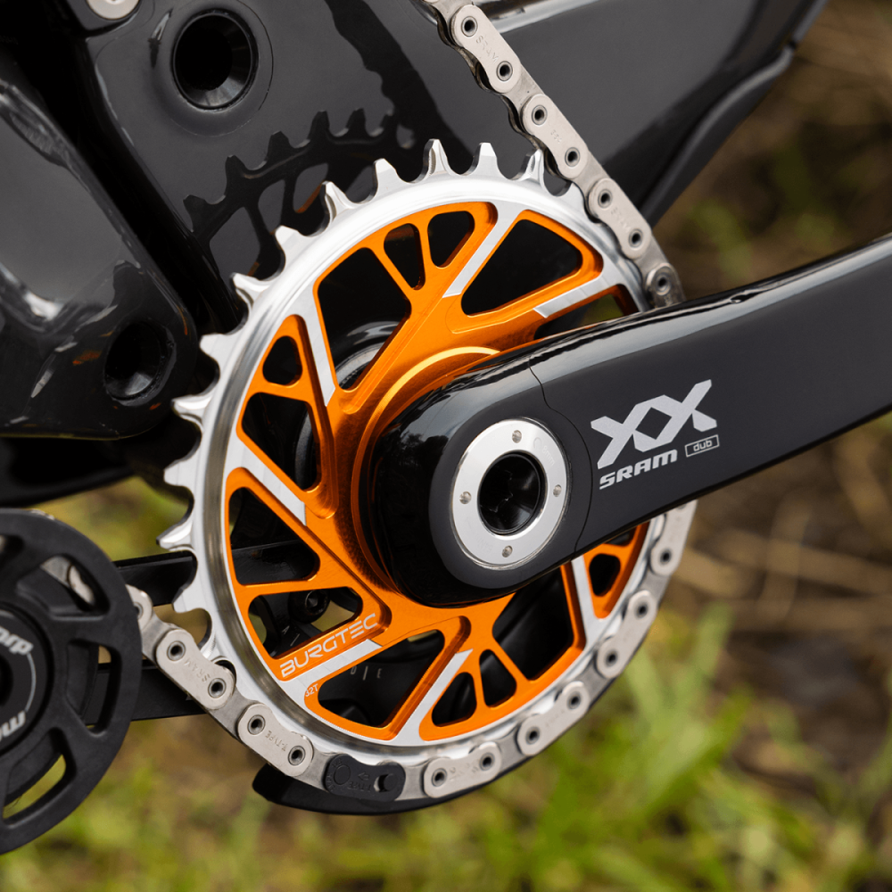 Burgtec 3mm Offset Thick Thin Chainring for SRAM 8-Bolt - 28T - Iron Bro Orange